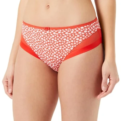Image de DIM Culotte Femme Generous Classique x1, Rouge à Fleurs Blanches, S
