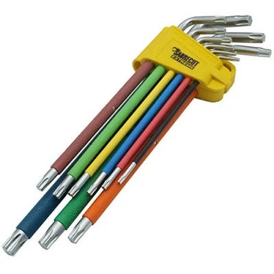 Image de SabreCut SCTX009S Jeu de 9 clés Torx extra longues à prise souple avec codage couleur Tailles T10 T50