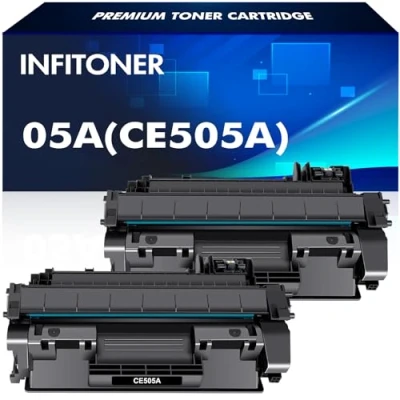 Image de INFITONER 2er Pack 05A 05X CE505A CE505X CE505D CE505AD CE505XD Cartouche de Toner Compatible pour Laserjet P2035 P2055DN P2035N P2055 P2055D P2055X P2030 P2050 Noir