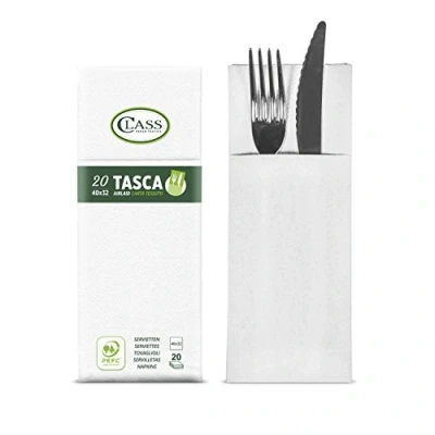 Image de Class c4032ta 0 pefc Laid Serviette Pochette Porte Couverts, Papier, Blanc, 40 x 32 0.8 cm, 20 unités