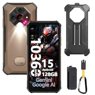Image de Ulefone Armor X16 Téléphone Portable Incassable Android 15, 12Go+128Go/SD 2TB 10360mAh Smartphone 48MP+16MP+20MP Vision Nocturne, Flashlight/3 Slots/6,56&quot;/Octagon Dome Inspired/GPS/OTG/NFC Ambre
