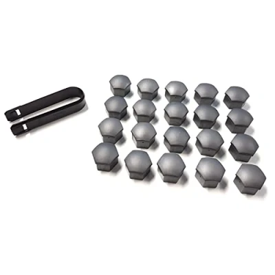 Image de Skoda 000071215PZ37 Lot de 20 Capuchons boulons Roue avec Crochet d&#039;extraction, Gris argenté Mat *** Uniquement pour vis Standard
