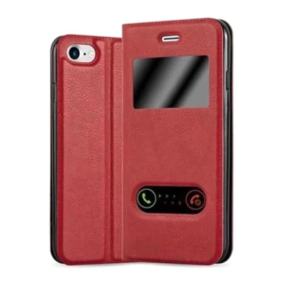 Image de cadorabo Coque pour Apple iPhone 7 / 7S 8 SE 2020 en Rouge Safran Housse Protection avec Stand Horizontal et Deux Fenêtres Portefeuille Etui Poche Folio Case Cover