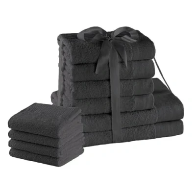 Image de AmeliaHome Lot de 4 Serviettes Toilette Gris 30 x 50 cm 100 et 2 Bain 70 140 100% Coton qualité absorbante Graphite Anthracite Amari