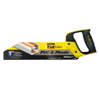 Image de Stanley 2 17 206 Fatmax Scie pour Pvc et Plastique 300 mm Gamme Fabriquée en France denture 11 dents Traitement HardPoint Poignée Bi matière Plus Confortable 4 Angles de Traçage