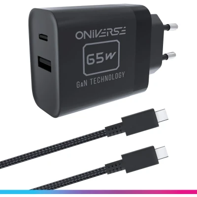Image de Oniverse AC Adapter Cable 65W USB C Switch 2 Black (1.5 metre) ONICAB3 SWI2 BLK