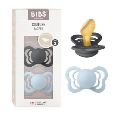 Image de Tétine BIBS Couture. Lot de 2 sucettes. Sans bisphénol A, Téterelle anatomique. Latex caoutchouc naturel, Taille (6 18 mois), Iron/Baby Blue