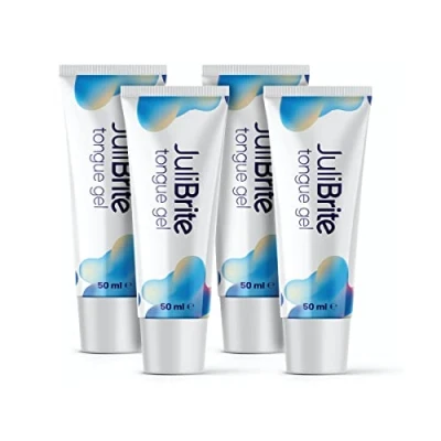 Image de Gel pour la langue JuliBrite (50 ml) Aide à combattre mauvaise Haleine (halitose) blanche fraîche Racle Nettoyeur de (pack 4)