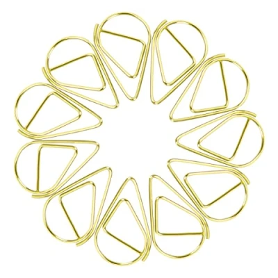 Image de Trombone 50Pcs Petits Trombones en Métal,Trombones Fantaisie Forme de Goutte d&#039;Eau, Pince Bureau,Trombones pour Bureau Livre Document Papier Photo Papier(25 * 16mm) (Or)