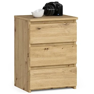 Image de AKORD Table de Chevet Commode CL 3 avec tiroirs pour Le Salon Chambre Armoire Bureau Design Moderne et Fonctionnel L40 x H57 P35 cm, Poids 26 kg Chêne Artisan