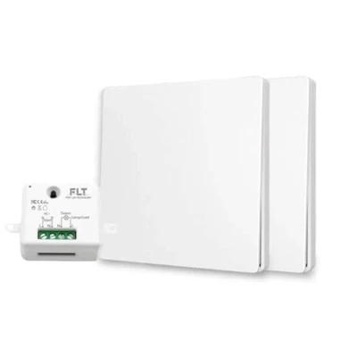 Image de Interrupteur sans fil et pile Auto alimenté Écologique Qualité Pro Va vient RF 2 télécommande double allumage + 1 relais radio encastrable Longue Distance Intérieur Extérieur IP64