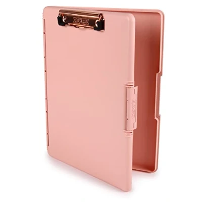 Image de Dexas Slimcase porte bloc avec 2 compartiments de rangement ouverture latérale, rose pâle clip or rose, pour fournitures bureau à transporter et ranger, support A4, combinez