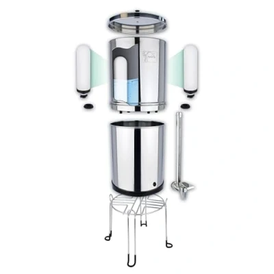 Image de NEWTON Système de filtre à eau par gravité qualité supérieure avec élimination des métaux lourds 6 L 2 filtres, support en acier inoxydable et robinet verre regard