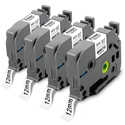 Image de 4X Pristar Compatible pour Brother TZe S231 TZeS231 TZS231 Tz 12mm x 8m Laminé Adhésif Puissant Ruban Noir sur Blanc PT H100LB E110 H107B H200 1250S H101C D400 E300VP 1000 1005 1010