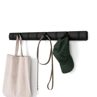 Image de Umbra Flip 8 Porte Manteaux Manteau Moderne, Simple et Peu encombrant, avec Crochets Mobiles pour Vestes, Manteaux, écharpes, Sacs à Main Plus Encore, Noir Taille Unique
