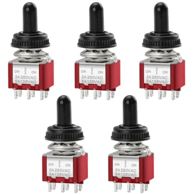 Image de Heschen Lot de 5 interrupteurs à bascule miniatures MTS 203 ON OFF DPDT 6 broches, 2 A 250 V, 125 avec couvercle étanche,