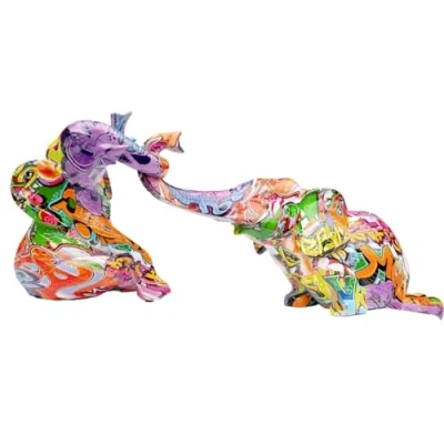 Image de KARE Design Deco Statuette Elefant Zirkus Graffit (2/Set), Multicolore, Statue d&#039;animal Moderne, idée Cadeau, Accessoires décoratifs, décoration de Chambre, d&#039;intérieur, Salon, Chambre à