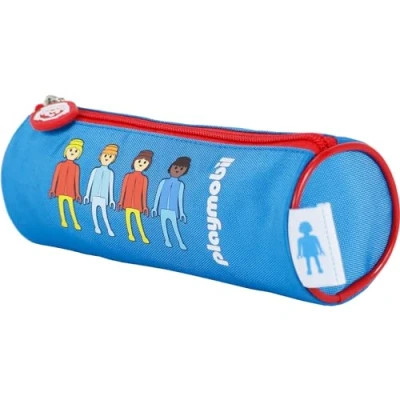 Image de DOHE Trousse Scolaire Ronde Fermeture Éclair, Licence Officielle, Polyester Résistant, 21x7,5x7,5 cm, Matériel Playmobil Core Bleu