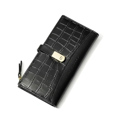 Image de David Jones Portefeuille Compagnon Grande Capacité Femme Porte Monnaie Long Simili Cuir PU Cartes Plusieurs Compartiments Elégant Tendance Noir