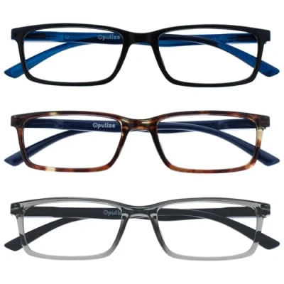 Image de OPULIZE See Lunettes de Lecture Anti Lumière Bleue Pack 3 Montures Étroites Charnières à Ressort Améliore le Sommeil Jeux Ordinateur Noir Marron Gris Hommes Femmes BBB9 127 +1.00