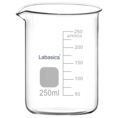 Image de Labasics Bécher en Verre, 1 Pack, de Forme Basse Gradué Verre Borosilicaté avec Bec Verseur, 250 ml, Résistance aux Hautes Températures, Utilisation Laboratoire