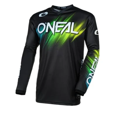 Image de O&#039;NEAL Maillot Motocross Manches Longues MX Enduro Protection coude rembourrée, col V, Respirant Element Jersey Voltage V.24 Adulte Noir Vert Taille M