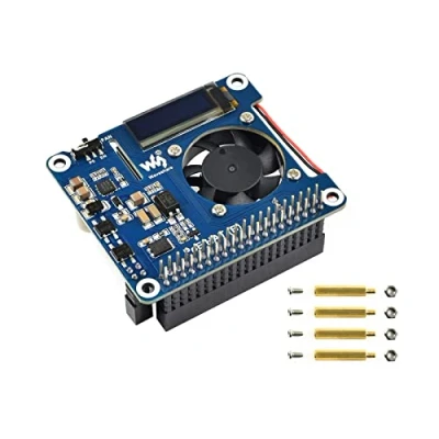Image de Power Over Ethernet (POE) Hat pour Raspberry Pi 4B/3B+, 802.3af PoE Norme Réseau, 5V 2.5A DC Output, Intégré 0.91&quot; OLED Écran et Ventilateur de Refroidissement, avec Mode Commuté Isolé