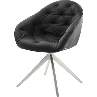 Image de Chaise pivotante Gaio Flex cuir de vache noir pied croisé large acier inoxydable brossé pivotement sur 360 fonction bascule
