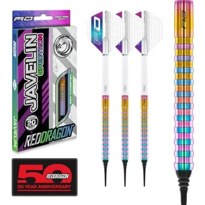Image de RED DRAGON Javelin Spectron 18 Gramme Premium Tungstène Jeu de fléchettes Softip avec ailettes et tiges