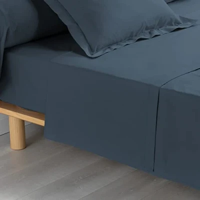 Image de douceur d&#039;intérieur, Drap Plat (240 x 300 cm) Percaline Bleu, Percale de Coton