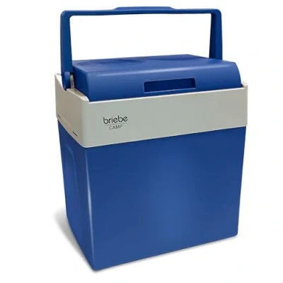 Image de briebe Glacière Électrique Portable, 28 Litres, 12V / 230V Voiture et Camping, Voyage, Boissons, Bière, Vin, Fruits, Refroidit Garde au Chaud, Mode Faible Consommation (Bleu)