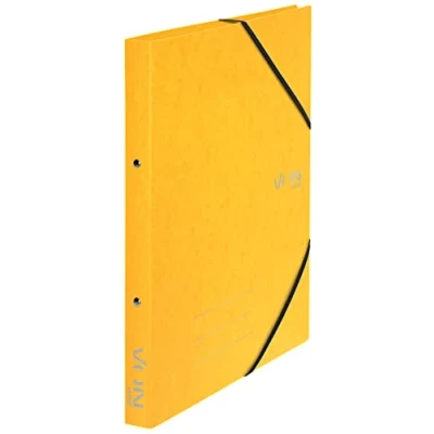 Image de VON Leitz 30120015 Lot de 5 classeurs à anneaux en carton avec 2 et fermeture élastique Largeur dos 25 mm Capacité 140 feuilles Jaune Format A4