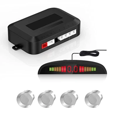 Image de Cocar Argent Voiture Radar de Recul LED Parking Beep &amp; park Assist Système avec Distance Affichage Rétro Aide au Parcage + 4 Capteurs