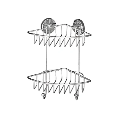 Image de WENKO Vacuum Loc® étagère d&#039;angle à 2 Niveaux Bari Fixer sans percer Chromé