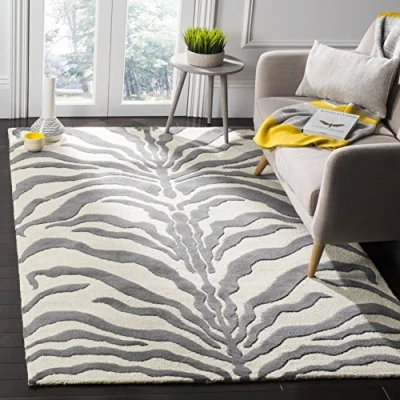 Image de Safavieh Grand Tapis de Salon rectangulaire pour Une Utilisation en intérieur, Laine, Ivoire/Gris foncé, 160 X 230 cm