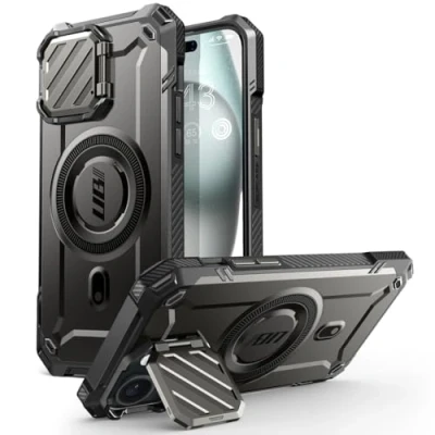 Image de SUPCASE Coque pour iPhone 15 Magnétique avec Protecteur Caméra Support Réglable [MagSafe Compatible] [Mag XT] Robuste Béquille Intégrée Protection 15/ 14/ 13, Noir
