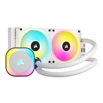 Image de CORSAIR iCUE Link H100i RGB Liquid CPU Cooler 240mm AIO Ventilateurs QX120 Convient à Intel LGA 1700, AMD AM5 Hub Système Inclus Blanc