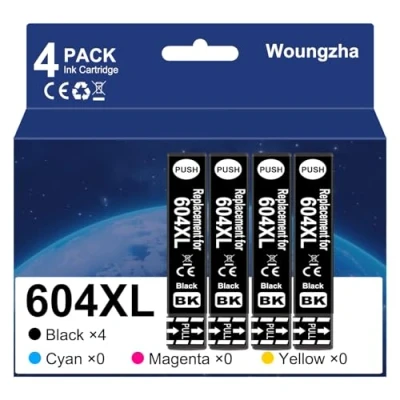 Image de Woungzha Cartouches d&#039;encre 604XL Compatible pour Epson 604 XL Expression Home XP 2205 4200 3200 3205 2200 4205 Workforce WF 2935 2930 2910 2950DWF 4 Noir