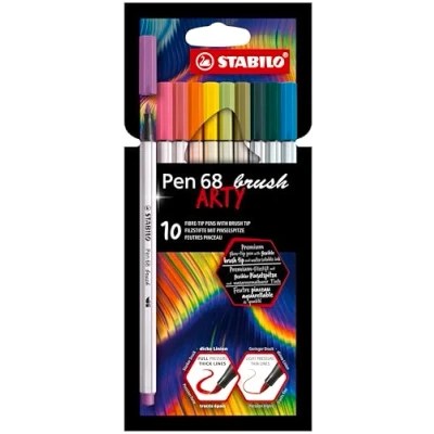 Image de STABILO Lot de 10 feutres qualité supérieure Avec pointe pinceau pour épaisseurs trait variables Pen 68 brush ARTY couleurs différentes