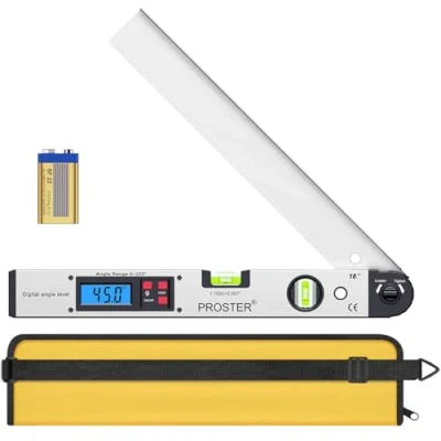 Image de Proster 0 225 Rapporteur d&#039;angle numérique 400 mm / 16 pouces Règle horizontal LCD Rétroéclairé Niveaux à bulle pour Bricolage Ingénierie de toiture avec batterie et pochette