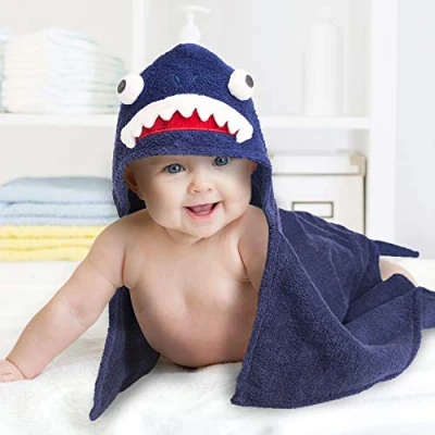 Image de all Kids United Serviette de Bain bébé avec Capuche en 100% Coton éponge Oeko Tex 100 (Requin)