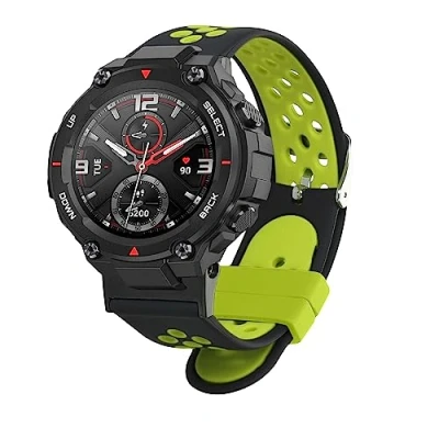 Image de kwmobile Bracelet Compatible avec Huami Amazfit T Rex/T Rex Pro de Rechange pour Fitness Tracker en TPU Noir Vert