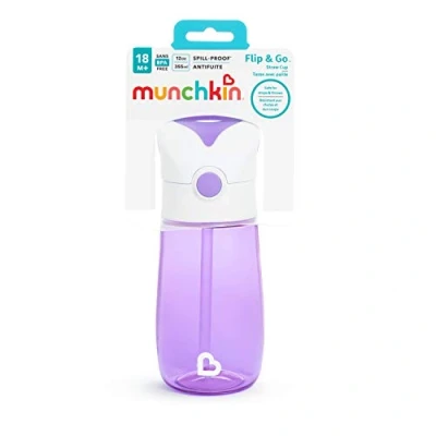 Image de Munchkin® Flip &amp; Go™ Gobelet à bec avec paille, matériau Tritan ultra durable, design anti déversement pour des aventures sans désordre, 355 ml, Vert