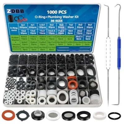 Image de ZDBB Kit de 1000 joints toriques 18 tailles + rondelles en caoutchouc pour robinet plomberie, tuyau d&#039;eau, d&#039;arrosage, pommeaux douche, réparation et