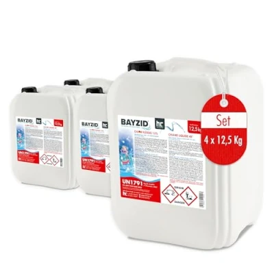 Image de Höfer Chemie 4 x 12,5 kg (50 kg) Chlore Liquide 48 pour Piscine avec Une teneur en Actif de 13 à 15% l&#039;entretien des piscines et la désinfection l&#039;eau Made in Germany