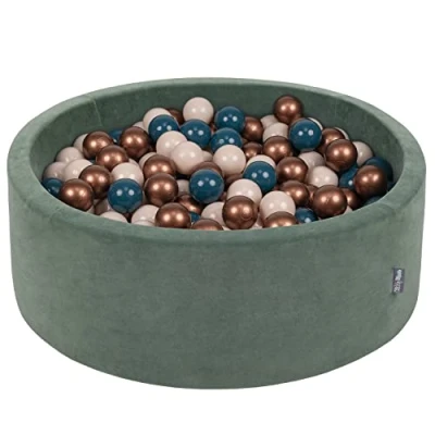 Image de KiddyMoon Piscine À Balles pour Bébé Velours Rond 90X30cm/200 7Cm Fosses Boules Jouet Enfant, Vert Forêt: Turquoise Foncé/Beige Pastel/Cuivre