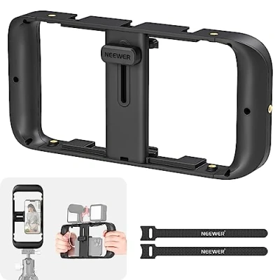 Image de NEEWER Support vidéo pour téléphone Portable Cage stabilisatrice avec Griffe et Filetage 1/4&quot; Compatible iPhone 16 15 Pro Max 14 13 Plus Mini 12 Android