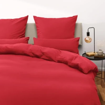 Image de Blumtal Parure de lit 1 Place et Demi 200 x cm avec taies d&#039;oreiller 50 75 cm, en Microfibre Douce, certifiée Oeko Tex, Housse Couette + 2 d&#039;oreiller, 3 pièces, Rouge