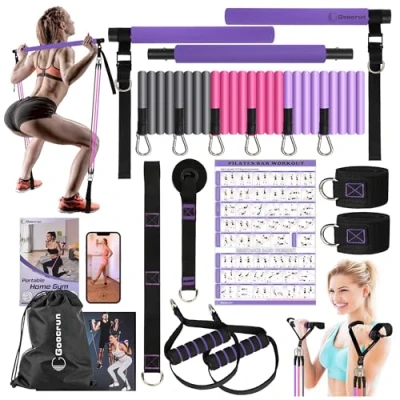 Image de Kit de Barre Pilates Multifonction pour Salle Gym à Domicile, Ensemble Bandes résistance avec poignées, ancrage Porte et Sangles d&#039;extension Affiche Fitness vidéo