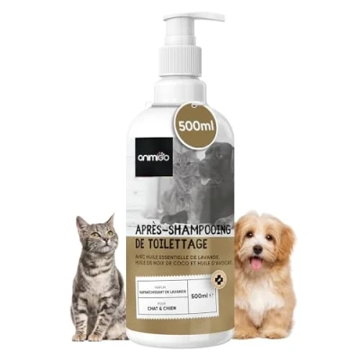 Image de Après Shampoing Nettoyant Toilettage Apaisant Chien et Chat 500ml Soin Anti Démangeaison Peaux Sensibles Poil Brillant Bain à Base d&#039;Huile de Coco, Lavande Grand Flacon Naturel